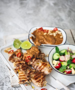 Satay Chicken Skewers With Cucumber Mint Salad