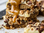 Sticky Chocolate Hazelnut  Slice with Nutty Sauce