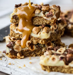 Sticky Chocolate Hazelnut  Slice with Nutty Sauce