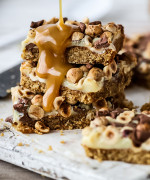 Sticky Chocolate Hazelnut  Slice with Nutty Sauce