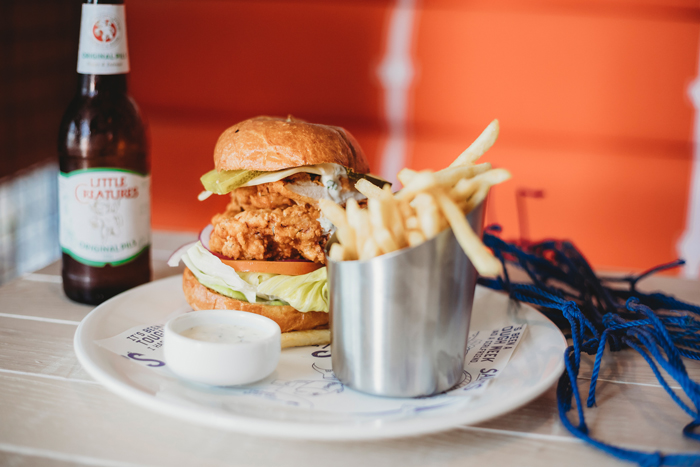 A burger at Little Creatures Catalina Bay Auckland