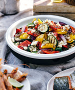 BBQ Mediterranean Vegetable Salad with Feta and Toasted Seeds